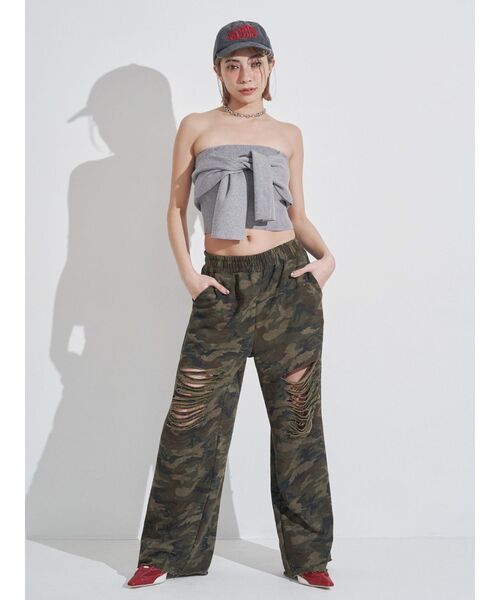 EVRIS（エヴリス）の「ハードダメージカモフラスウェットパンツ（スウェットパンツ・レディース・グレー/カーキ・FREE）」の17枚目の写真