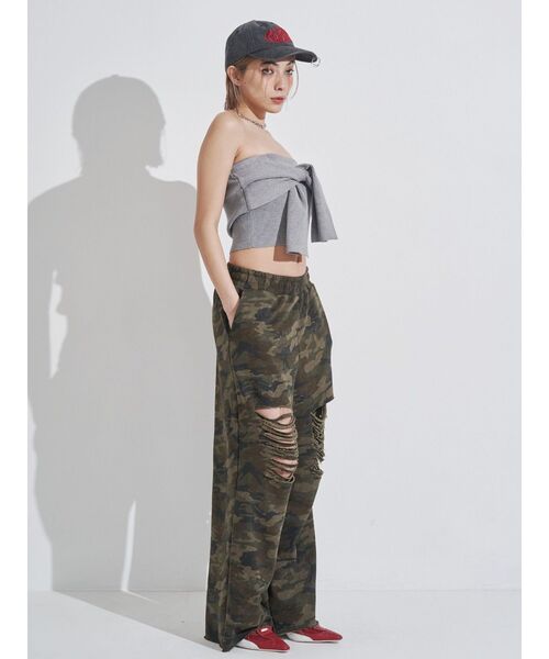 EVRIS（エヴリス）の「ハードダメージカモフラスウェットパンツ（スウェットパンツ・レディース・グレー/カーキ・FREE）」の18枚目の写真