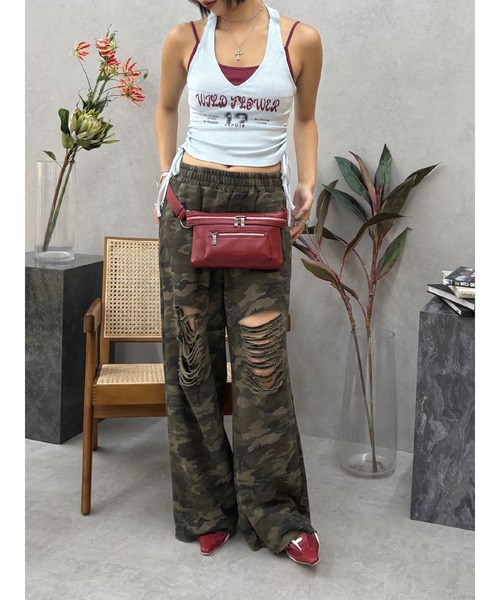 EVRIS（エヴリス）の「ハードダメージカモフラスウェットパンツ（スウェットパンツ・レディース・グレー/カーキ・FREE）」の8枚目の写真