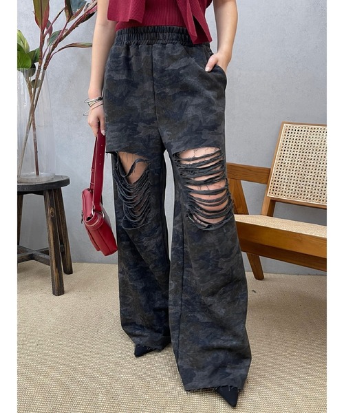 EVRIS（エヴリス）の「ハードダメージカモフラスウェットパンツ（スウェットパンツ・レディース・グレー/カーキ・FREE）」の12枚目の写真