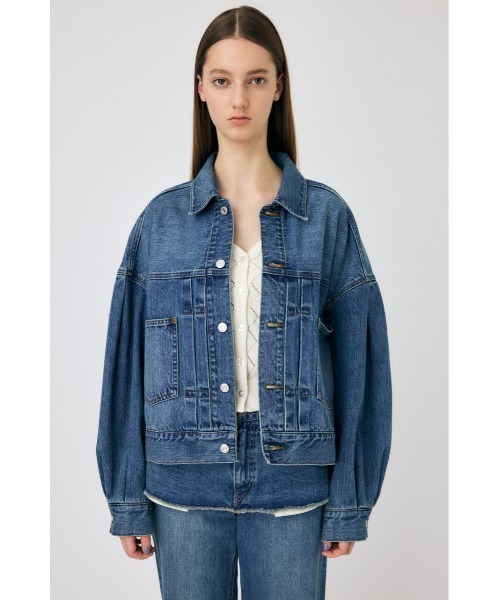 MOUSSY(マウジー)の「【セットアップ対応】TUCK SLEEVE DENIM ジャケット(デニムジャケット・レディース・ブルー/キナリ・FREE)」の3枚目の写真