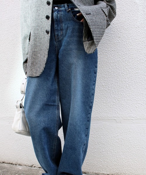 【KIMHEKIM】ウォッシュドワイドジーンズ（ブルー） セール】【KIMHEKIM】Washed Wide Jeans (Blue)（デニムパンツ