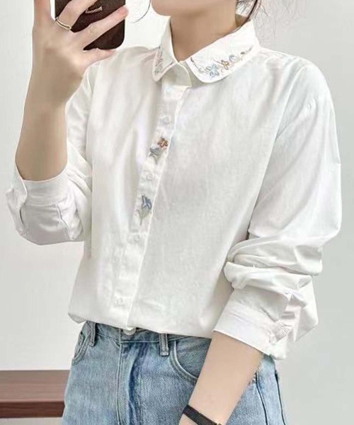 aimoha(アイモハ)の「刺繍入り襟デザインシャツ(シャツ/ブラウス・レディース・ホワイト系その他6/ホワイト系その他5/ホワイト系その他4/ホワイト系その他2/ホワイト系その他3/ホワイト系その他/ホワイト・FREE)」の10枚目の写真