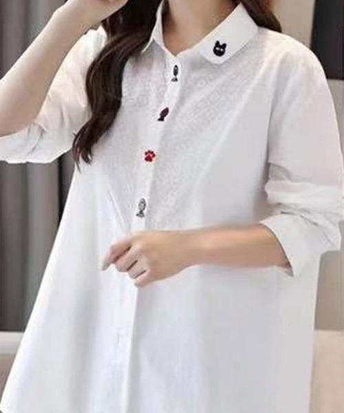 aimoha(アイモハ)の「刺繍入り襟デザインシャツ(シャツ/ブラウス・レディース・ホワイト系その他6/ホワイト系その他5/ホワイト系その他4/ホワイト系その他2/ホワイト系その他3/ホワイト系その他/ホワイト・FREE)」の19枚目の写真