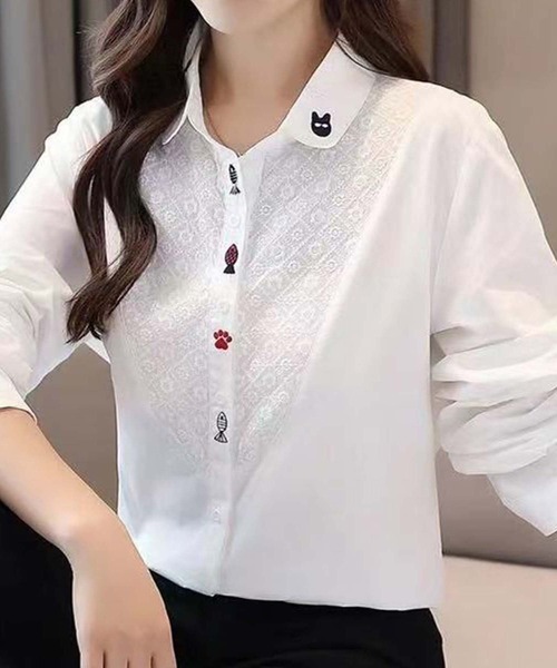 デザインシャツ　アシメ　アート　モダン　奇抜　個性的　ホワイト　マルチ　長袖 デザインシャツ アシメ アート モダン 奇抜 個性的 ホワイト