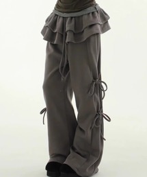 lilful（リルフル）の「サイドリボン ウエストフリル フェイクレイヤード ワイドスウェットパンツ（スウェットパンツ・レディース）」