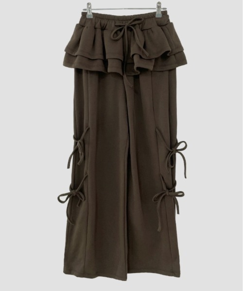 lilful（リルフル）の「サイドリボン ウエストフリル フェイクレイヤード ワイドスウェットパンツ（スウェットパンツ・レディース・グレー/アイボリー/ブラック/ブラウン/チャコール・F）」の21枚目の写真