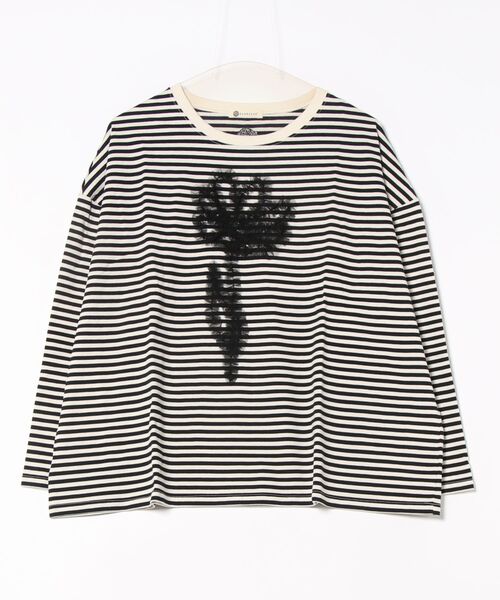 tシャツ (BD)「BARNDOOR」チュール フリル 一輪挿し 長袖 Tシャツ レディース BD)【BARNDOOR】チュール フリル 一輪挿し 長袖 Tシャツ（T
