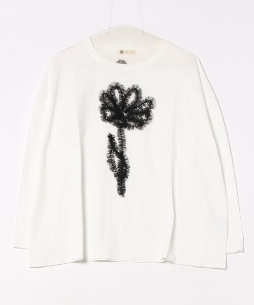 BARNDOOR(バーンドア)の「(BD)【BARNDOOR】チュール フリル 一輪挿し 長袖 Tシャツ(Tシャツ/カットソー・レディース・ホワイト×ブラック/ブラック/オフホワイト・FREE)」の1枚目の写真