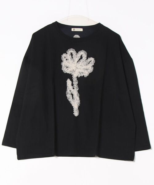 BARNDOOR(バーンドア)の「(BD)【BARNDOOR】チュール フリル 一輪挿し 長袖 Tシャツ(Tシャツ/カットソー・レディース・ホワイト×ブラック/ブラック/オフホワイト・FREE)」の3枚目の写真