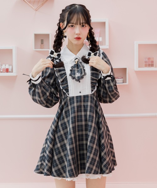 ROJITA（ロジータ）の「ロゴ入りネクタイ付きスリーブデザインワンピース（ワンピース・レディース・ピンク/ブラック/チェック・FREE）」の17枚目の写真