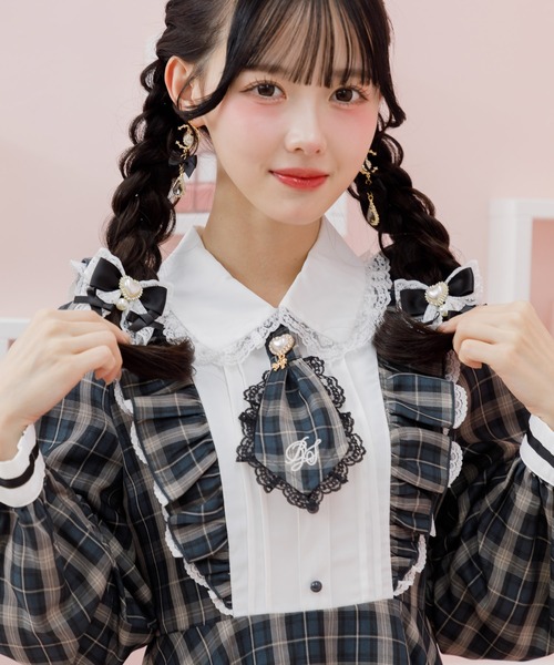 ROJITA（ロジータ）の「ロゴ入りネクタイ付きスリーブデザインワンピース（ワンピース・レディース・ピンク/ブラック/チェック・FREE）」の6枚目の写真