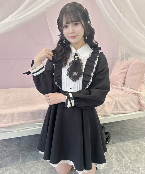 ROJITA（ロジータ）の「ロゴ入りネクタイ付きスリーブデザインワンピース（ワンピース・レディース・ピンク/ブラック/チェック・FREE）」の7枚目の写真