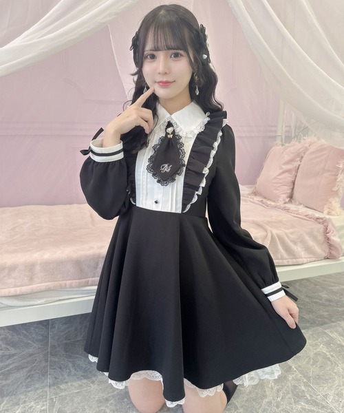 ROJITA（ロジータ）の「ロゴ入りネクタイ付きスリーブデザインワンピース（ワンピース・レディース・ピンク/ブラック/チェック・FREE）」の8枚目の写真