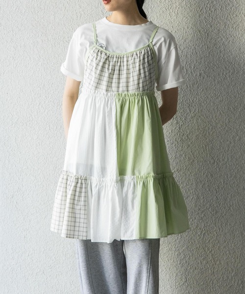 【KBF】新品タグ付き　パッチワーク　ミニキャミ　ワンピース セール】パッチワークミニキャミワンピース（ワンピース）｜KBF