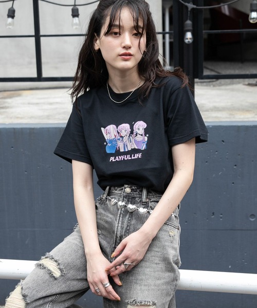 RAGEBLUE（レイジブルー）の「＜火曜び/TUESDAY＞コラボプリントTシャツ（Tシャツ/カットソー・レディース・オフホワイト/ブラック・FREE）」の2枚目の写真