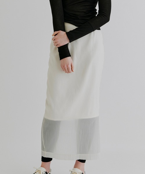 kiehtova（キエトヴァ）の「【kiehtova】SHEER CUT TIGHT SKIRT/シアー カット タイト スカート KTWR30　※（スカート・レディース・ブラック/アイボリー・L/M）」の2枚目の写真