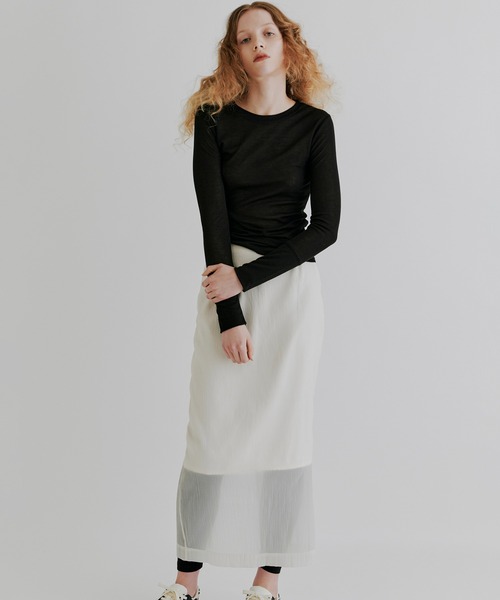 kiehtova（キエトヴァ）の「【kiehtova】SHEER CUT TIGHT SKIRT/シアー カット タイト スカート KTWR30　※（スカート・レディース・ブラック/アイボリー・L/M）」の3枚目の写真