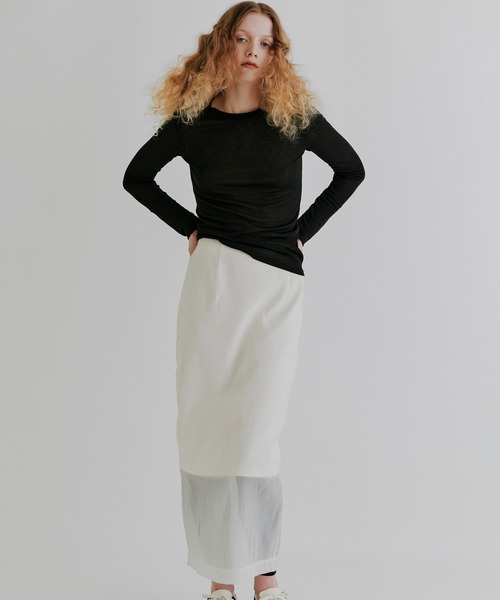 kiehtova（キエトヴァ）の「【kiehtova】SHEER CUT TIGHT SKIRT/シアー カット タイト スカート KTWR30　※（スカート・レディース・ブラック/アイボリー・L/M）」の4枚目の写真