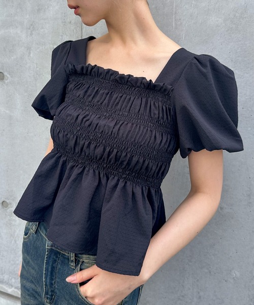 SpRay（スプレイ）の「シャ－リングスクエアネックトップス（シャツ/ブラウス・レディース・アイボリー/ブラック/ブルー/ホワイト/グリーン・FREE）」の3枚目の写真