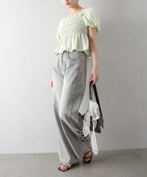 SpRay（スプレイ）の「シャ－リングスクエアネックトップス（シャツ/ブラウス・レディース・アイボリー/ブラック/ブルー/ホワイト/グリーン・FREE）」の6枚目の写真