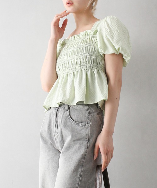 SpRay（スプレイ）の「シャ－リングスクエアネックトップス（シャツ/ブラウス・レディース・アイボリー/ブラック/ブルー/ホワイト/グリーン・FREE）」の7枚目の写真