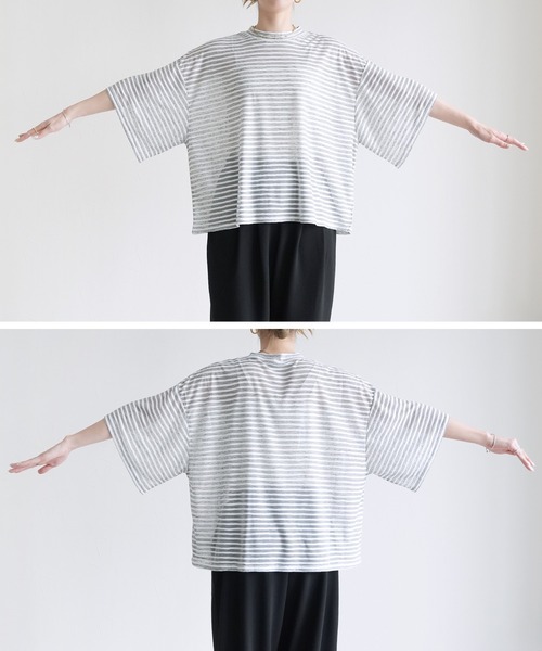 reca(レカ)の「シアーボーダーTシャツ(Tシャツ/カットソー・レディース・ブラック/グレー・M)」の22枚目の写真