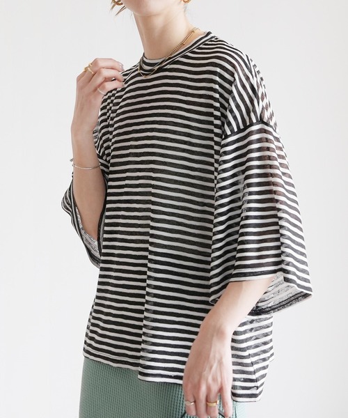reca(レカ)の「シアーボーダーTシャツ(Tシャツ/カットソー・レディース・ブラック/グレー・M)」の9枚目の写真
