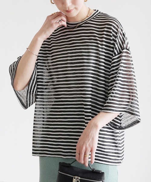 reca(レカ)の「シアーボーダーTシャツ(Tシャツ/カットソー・レディース・ブラック/グレー・M)」の7枚目の写真