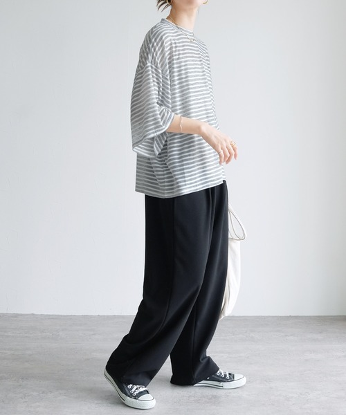 reca(レカ)の「シアーボーダーTシャツ(Tシャツ/カットソー・レディース・ブラック/グレー・M)」の4枚目の写真