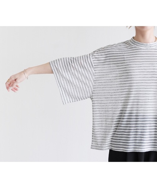 reca(レカ)の「シアーボーダーTシャツ(Tシャツ/カットソー・レディース・ブラック/グレー・M)」の14枚目の写真
