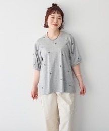 【anyfee/プラスサイズ】リボン刺繍Tシャツ