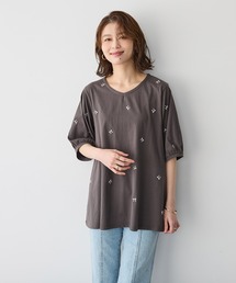 【anyfee/プラスサイズ】リボン刺繍Tシャツ
