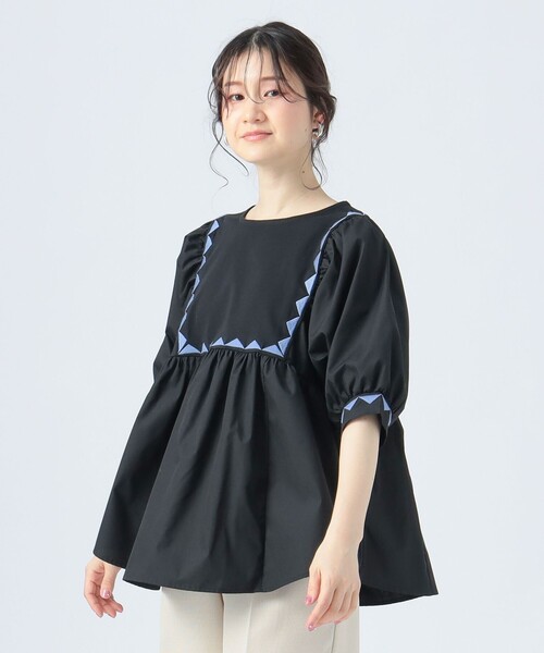 BEAMS HEART(ビームスハート)の「ギザ刺繍 異素材 Tシャツ(Tシャツ/カットソー・レディース・グリーン/ブラック/ホワイト系その他5・FREE)」の3枚目の写真