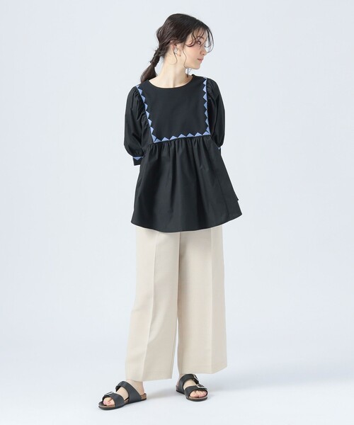 BEAMS HEART(ビームスハート)の「ギザ刺繍 異素材 Tシャツ(Tシャツ/カットソー・レディース・グリーン/ブラック/ホワイト系その他5・FREE)」の4枚目の写真