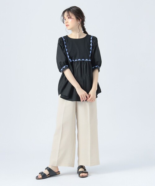 BEAMS HEART(ビームスハート)の「ギザ刺繍 異素材 Tシャツ(Tシャツ/カットソー・レディース・グリーン/ブラック/ホワイト系その他5・FREE)」の5枚目の写真