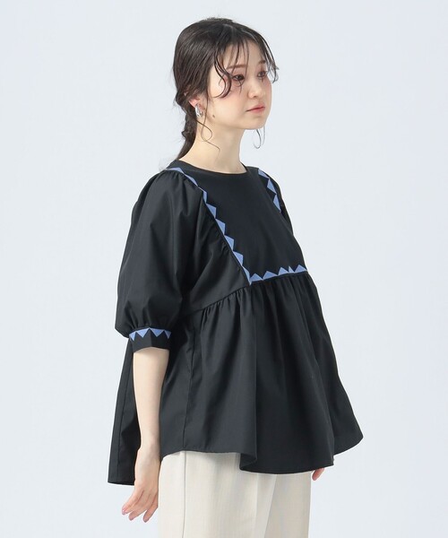 BEAMS HEART(ビームスハート)の「ギザ刺繍 異素材 Tシャツ(Tシャツ/カットソー・レディース・グリーン/ブラック/ホワイト系その他5・FREE)」の6枚目の写真