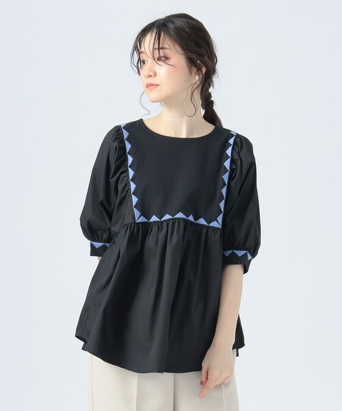 BEAMS HEART(ビームスハート)の「ギザ刺繍 異素材 Tシャツ(Tシャツ/カットソー・レディース・グリーン/ブラック/ホワイト系その他5・FREE)」の7枚目の写真