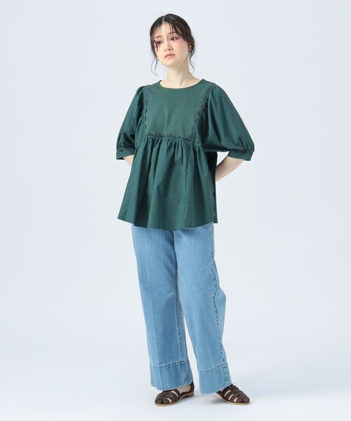BEAMS HEART(ビームスハート)の「ギザ刺繍 異素材 Tシャツ(Tシャツ/カットソー・レディース・グリーン/ブラック/ホワイト系その他5・FREE)」の8枚目の写真
