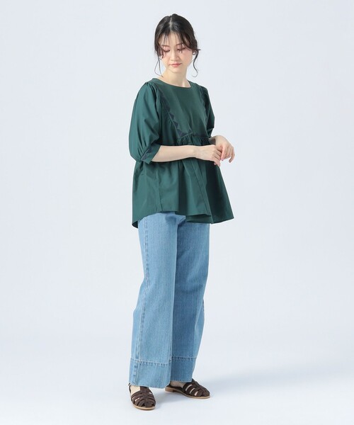 BEAMS HEART(ビームスハート)の「ギザ刺繍 異素材 Tシャツ(Tシャツ/カットソー・レディース・グリーン/ブラック/ホワイト系その他5・FREE)」の9枚目の写真