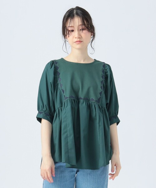 BEAMS HEART(ビームスハート)の「ギザ刺繍 異素材 Tシャツ(Tシャツ/カットソー・レディース・グリーン/ブラック/ホワイト系その他5・FREE)」の10枚目の写真