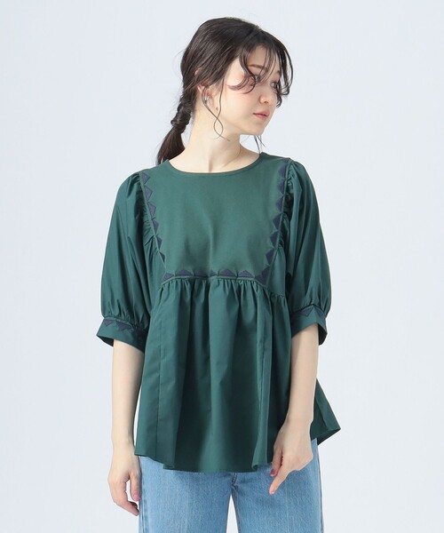 BEAMS HEART(ビームスハート)の「ギザ刺繍 異素材 Tシャツ(Tシャツ/カットソー・レディース・グリーン/ブラック/ホワイト系その他5・FREE)」の11枚目の写真
