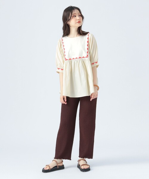BEAMS HEART(ビームスハート)の「ギザ刺繍 異素材 Tシャツ(Tシャツ/カットソー・レディース・グリーン/ブラック/ホワイト系その他5・FREE)」の12枚目の写真