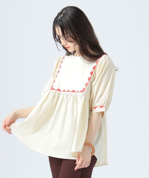 BEAMS HEART(ビームスハート)の「ギザ刺繍 異素材 Tシャツ(Tシャツ/カットソー・レディース・グリーン/ブラック/ホワイト系その他5・FREE)」の15枚目の写真