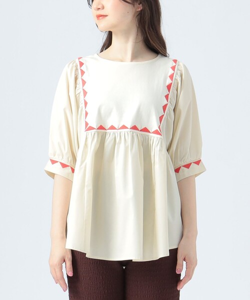 BEAMS HEART(ビームスハート)の「ギザ刺繍 異素材 Tシャツ(Tシャツ/カットソー・レディース・グリーン/ブラック/ホワイト系その他5・FREE)」の16枚目の写真