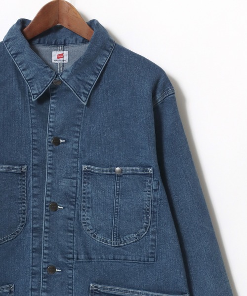 HANES（ヘインズ）の「Hanes/へインズ COVERALL DENIM JACKET/レギュラーフィット ストレッチ デニムジャケット/カバーオール/レディース メンズ（デニムジャケット・メンズ・ブルー/サックスブルー/ネイビー/ブラック・S/LL/M/L）」の7枚目の写真