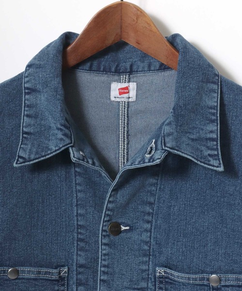 HANES（ヘインズ）の「Hanes/へインズ COVERALL DENIM JACKET/レギュラーフィット ストレッチ デニムジャケット/カバーオール/レディース メンズ（デニムジャケット・メンズ・ブルー/サックスブルー/ネイビー/ブラック・S/LL/M/L）」の19枚目の写真