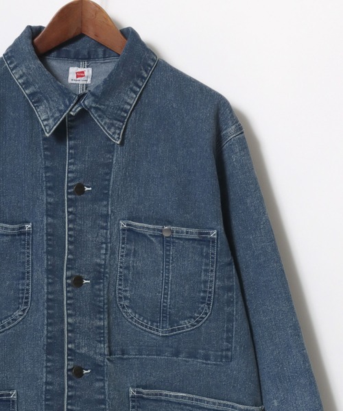 HANES（ヘインズ）の「Hanes/へインズ COVERALL DENIM JACKET/レギュラーフィット ストレッチ デニムジャケット/カバーオール/レディース メンズ（デニムジャケット・メンズ・ブルー/サックスブルー/ネイビー/ブラック・S/LL/M/L）」の6枚目の写真