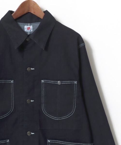 HANES（ヘインズ）の「Hanes/へインズ COVERALL DENIM JACKET/レギュラーフィット ストレッチ デニムジャケット/カバーオール/レディース メンズ（デニムジャケット・メンズ・ブルー/サックスブルー/ネイビー/ブラック・S/LL/M/L）」の5枚目の写真