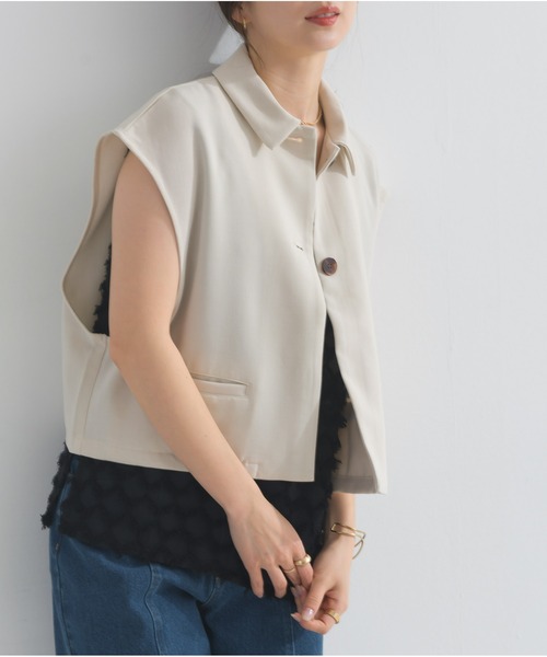 OandI（オーアンドアイ）の「リネンタッチノースリーブジャケット（その他アウター・レディース・ライトベージュ・FREE）」の4枚目の写真